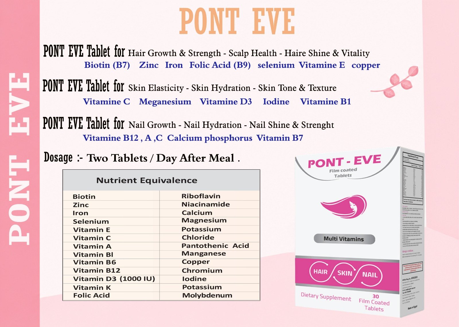 Pont-Eve brochure: benefits for hair, skin and nails, dosage and nutrients